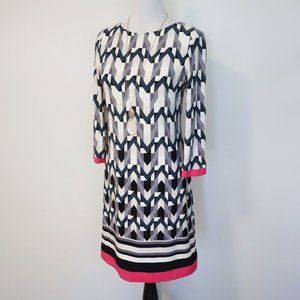 Eliza J Black and White Geometric Dress with Pink Accents